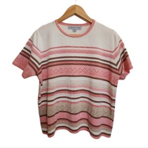 Vintage Samantha Grey Women's knit blouse pastel multi color short sleeve